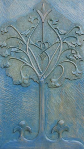 arbre de vie bleu sculpté en bas relief