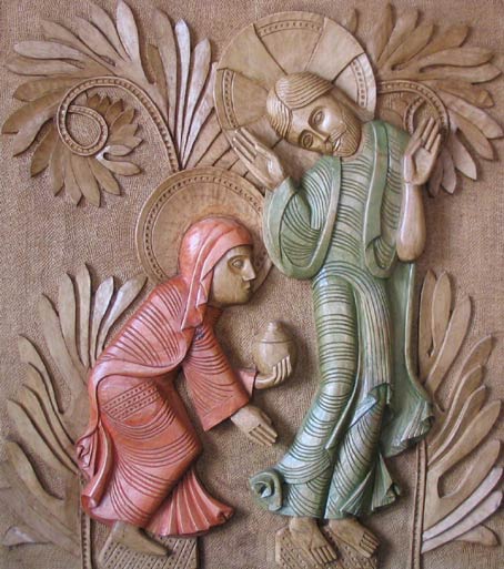 Sculpture de la rencontre de Marie-Madeleine et du Christ