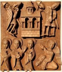 Image de la résurrection sculptée dans une planche de poirier